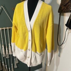 LOFT Yellow and White Color block Cardigan Sweater Granny-core size M